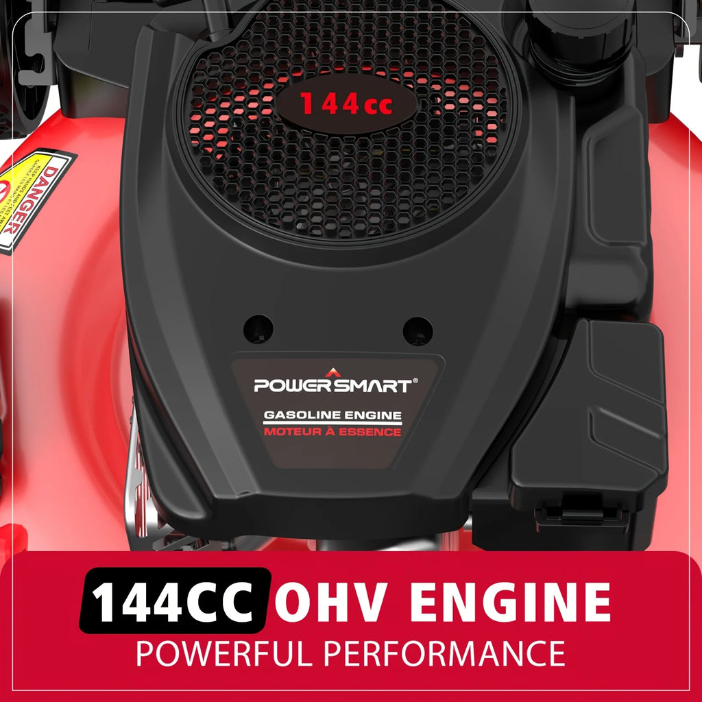 PowerSmart 21 in. 144cc Gas Push Lawn Mower, 2-in-1 Mulching and Discharge, 6-Position Height Adjustment, High Rear Wheels, Gard