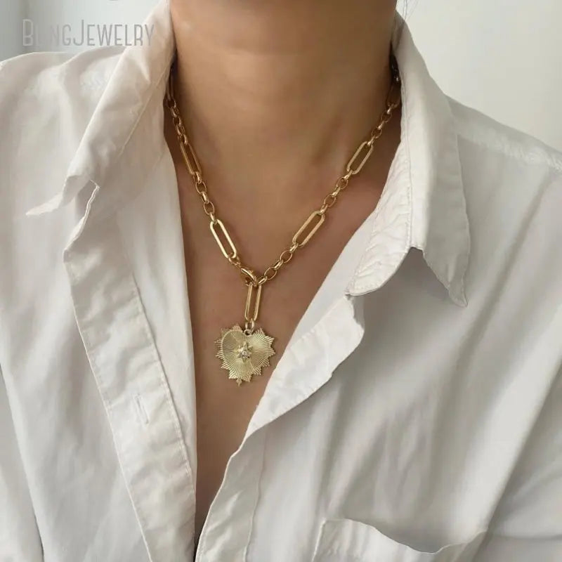 10pcs Gold Color Lariat Love Spike Heart Y Necklace Layering Dainty Paperclip Chain Jewelry