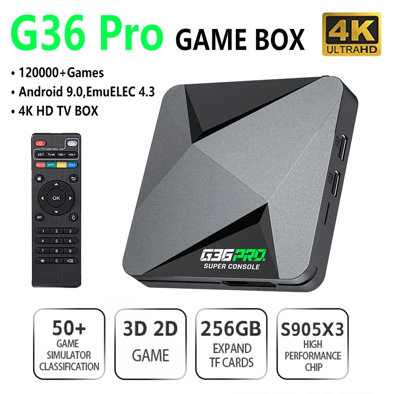 Super Game Box G36 Pro 128G 4K Retro Video Game Console with 60000+ Retro Games for MAME/PS1/PSP/DC Upgrade Wireless Controller