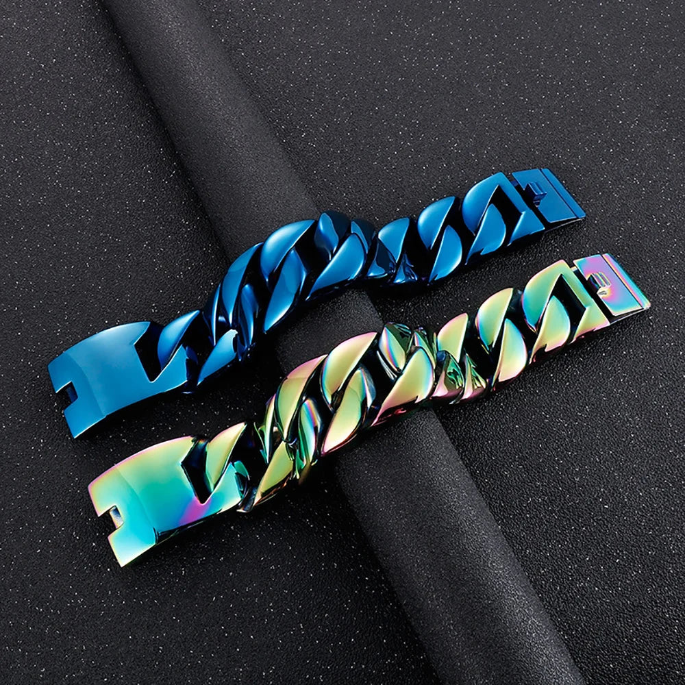 ESKEEM 32 mm Edelstahl-Armband mit kubanischer Kette, modisches 18 Karat vergoldetes Hip-Hop-Armband für Herren und Damen