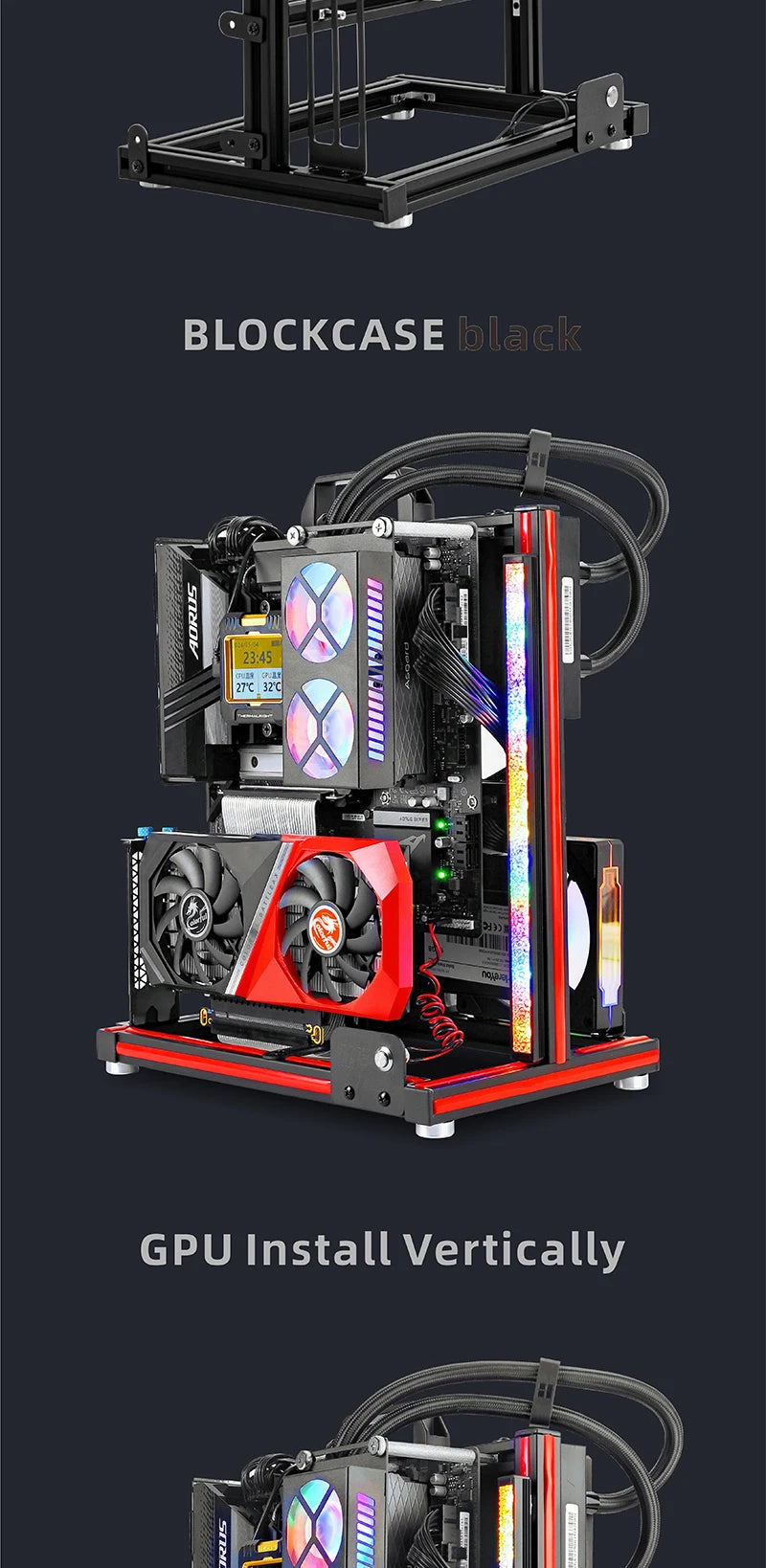METALFISH BlockCase Aluminium Open Frame Case unterstützt ATX/M-ATX Mainboard GPU Mount Horizontal 240 Wasserkühler Gaming Cabinet