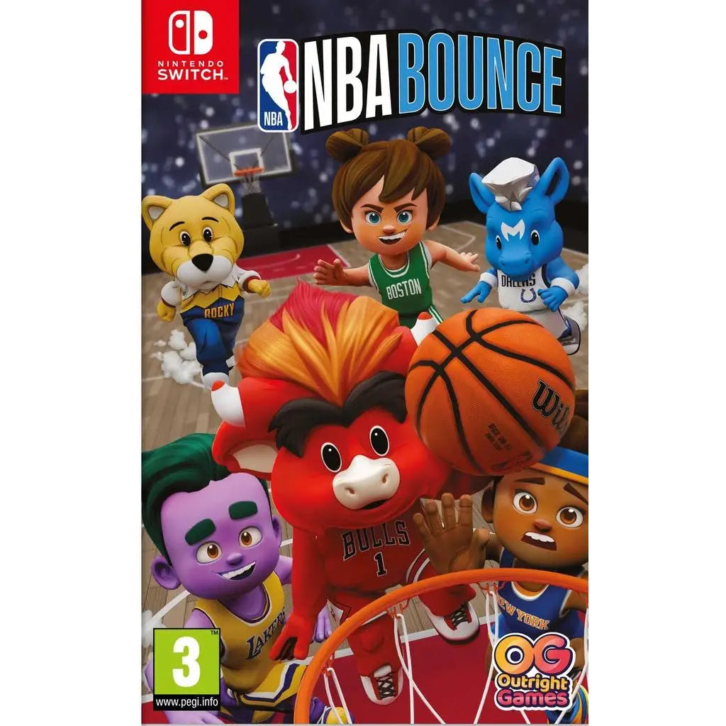 NBA Bounce Switch ES - Basketball Game for Nintendo Switch, featuring 30 official NBA teams, local co-op for 4 players, easy controls, and mascot chaos for fun gameplay. Enjoy various modes and train your skills in this excit