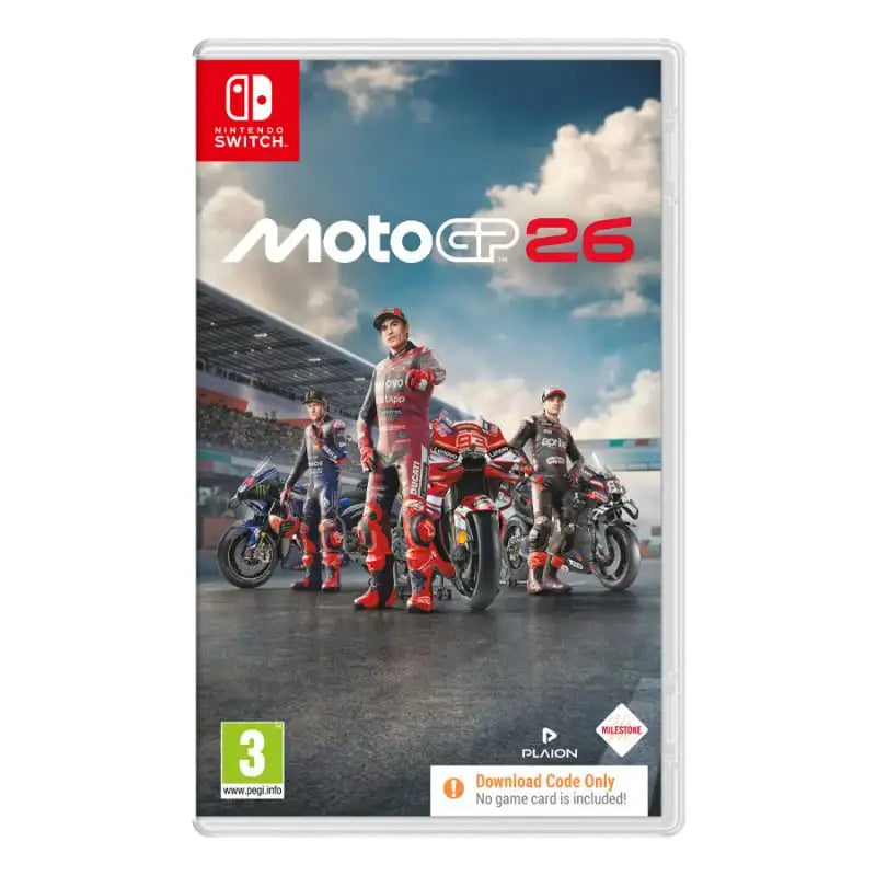 MotoGP 26 - Nintendo Switch Game - Sports Genre, Spain Version, features Arcade and Pro Experience modes with pilot-based physics for enhanced control and authentic riding experience. Perfect for 12-15 years.