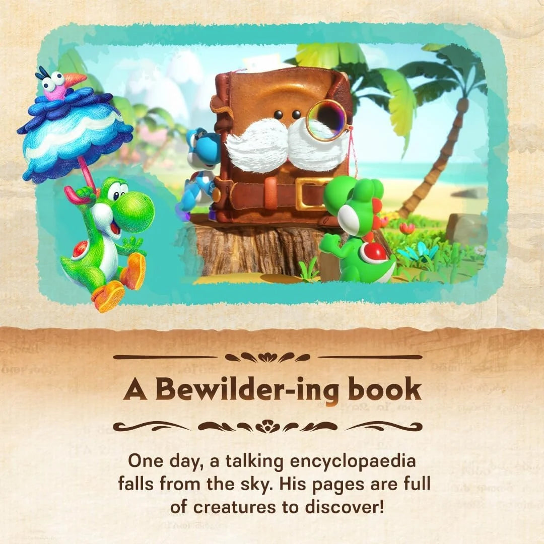 Yoshi and the Mysterious Book Game for Nintendo Switch 2, physical format, English language, factory sealed, Nintendo brand, compatible with Switch games, includes multi-language subtitles for an immersive experience.