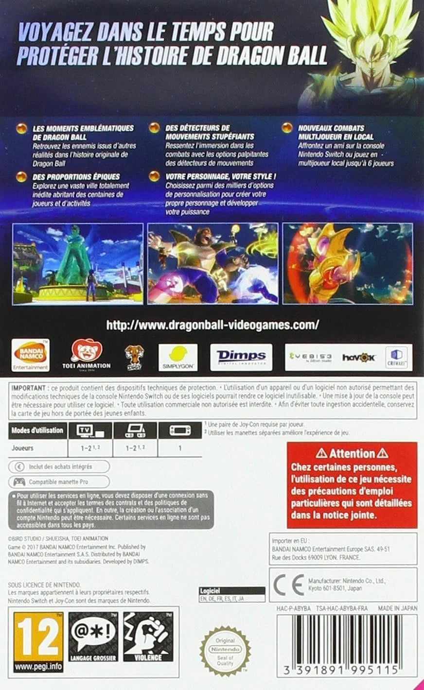 Dragon Ball: Xenoverse 2 Game for Nintendo Switch PAL FR, physical format, factory sealed, English audio, supports multiple languages including French and Spanish, compatible with Nintendo Switch, perfect for gaming enthusias