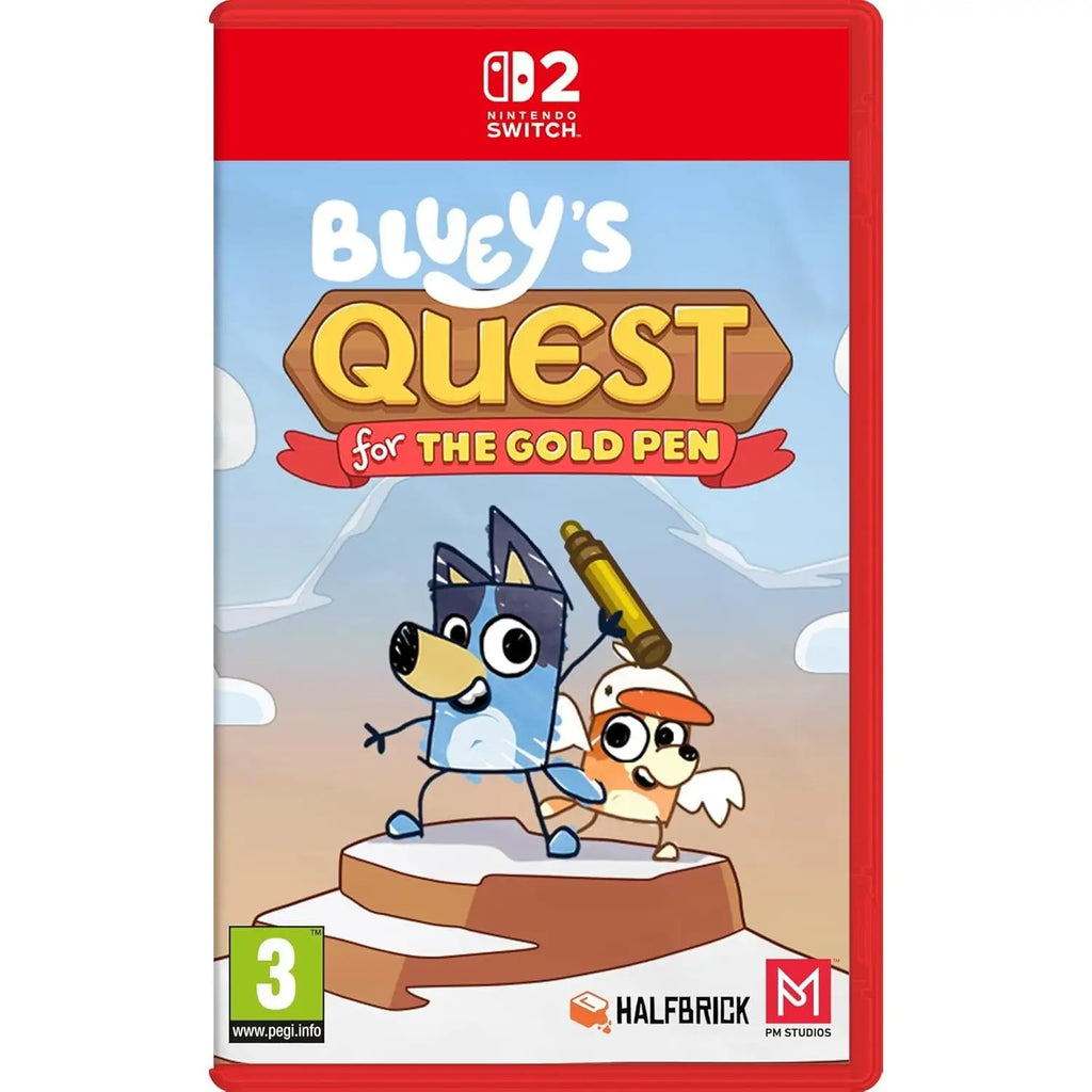 BLUEY'S QUEST FOR THE GOLD PEN Game for Nintendo Switch 2, PAL ES, physical format, featuring multiple language subtitles including Spanish, French, and German, ideal for fans of Nintendo Switch games.