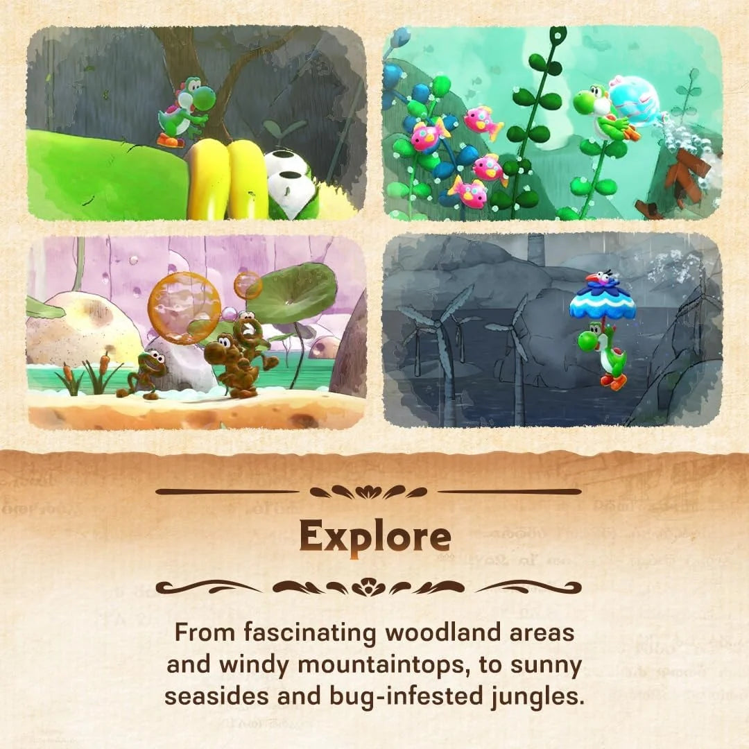 Yoshi and the Mysterious Book Game for Nintendo Switch 2, physical format, English language, factory sealed, Nintendo brand, compatible with Switch games, includes multi-language subtitles for an immersive experience.