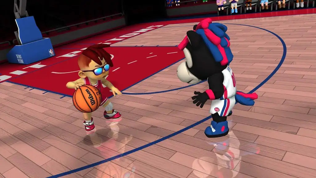 NBA Bounce Switch ES - Basketball Game for Nintendo Switch, featuring 30 official NBA teams, local co-op for 4 players, easy controls, and mascot chaos for fun gameplay. Enjoy various modes and train your skills in this excit