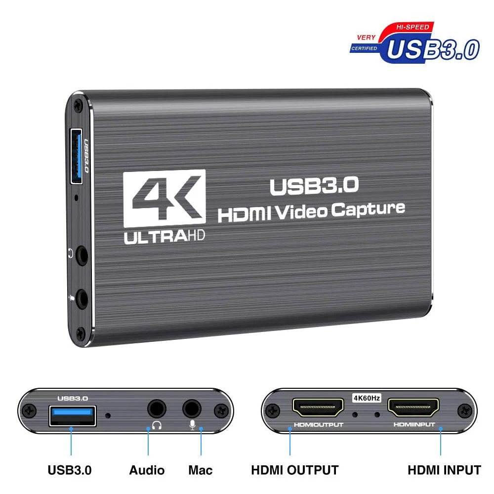 Navceker USB 3.0 HDMI Game Capture Card 1080P 4K placa de video Reliable streaming Adapter For Live Broadcasts Video Recording