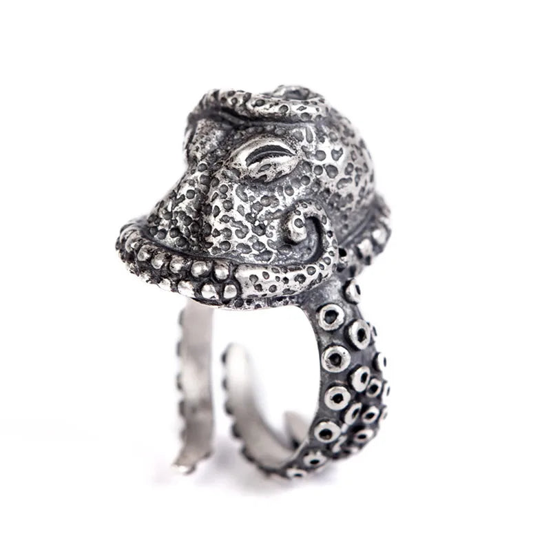 MKENDN Gothic-Ring mit Meerestieren, 100 % 925er Sterlingsilber, Oktopus-Bikerring für Männer und Frauen, Street-Hip-Hop-Punk, dunkler Schmuck