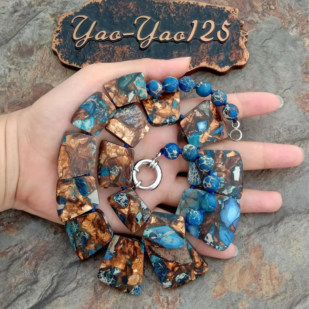 YYGEM 19''  Mixed Color Sea Sediment Imperial Jasper Graduated Necklace