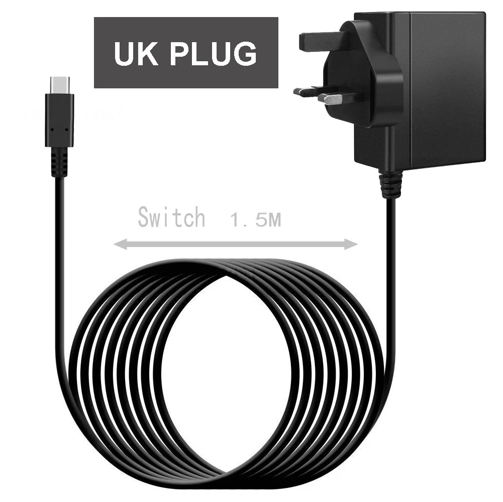 Nintend Switch 5 V 3 A / 15 V 2.6 A  Power Supply Travel Charger With 1.5 m USB Type C Charging Cable Support TV for Switch Lite