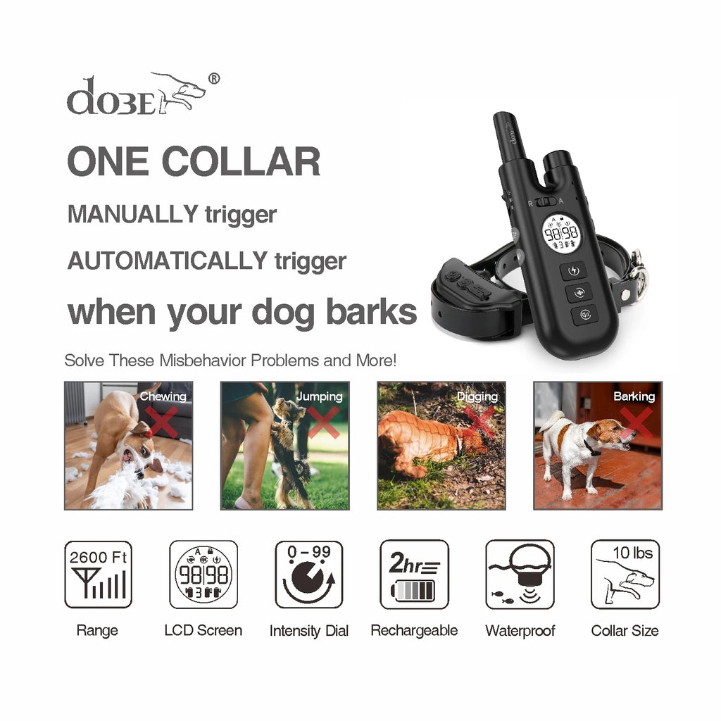 2 in 1 dog shock collar with 800m, rechargeable waterproof remote control electric dog training collar bark stop