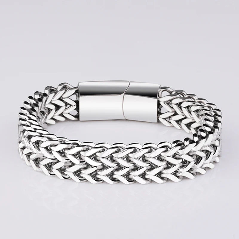 11.5mm Width Titanium Steel Men Bracelets Chain Links Bracelets Two Layers Lengt 17.5cm to 24cm, Engraving