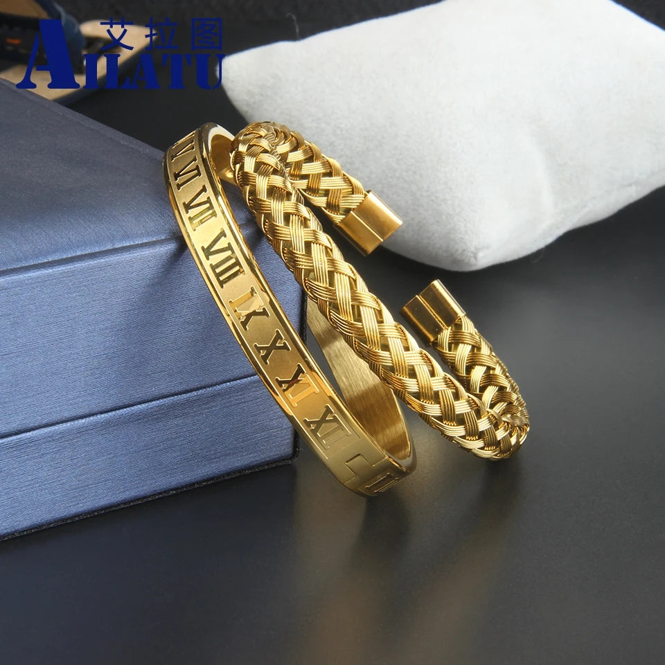 Ailatu 5 Sets Edelstahl Römische Zahl Armreifen Männer Geflochtene Energie Krone Armband Freundschaft Schmuck Kostenloser Logo Service