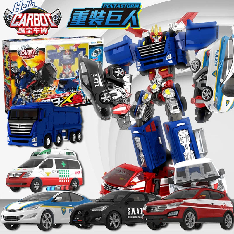헬로카봇 Korea Anime Hello Carbot Penta Storm Model Transformation Action Figures 5-Cars Sets Combination Robot Boy Kids Toy Gift