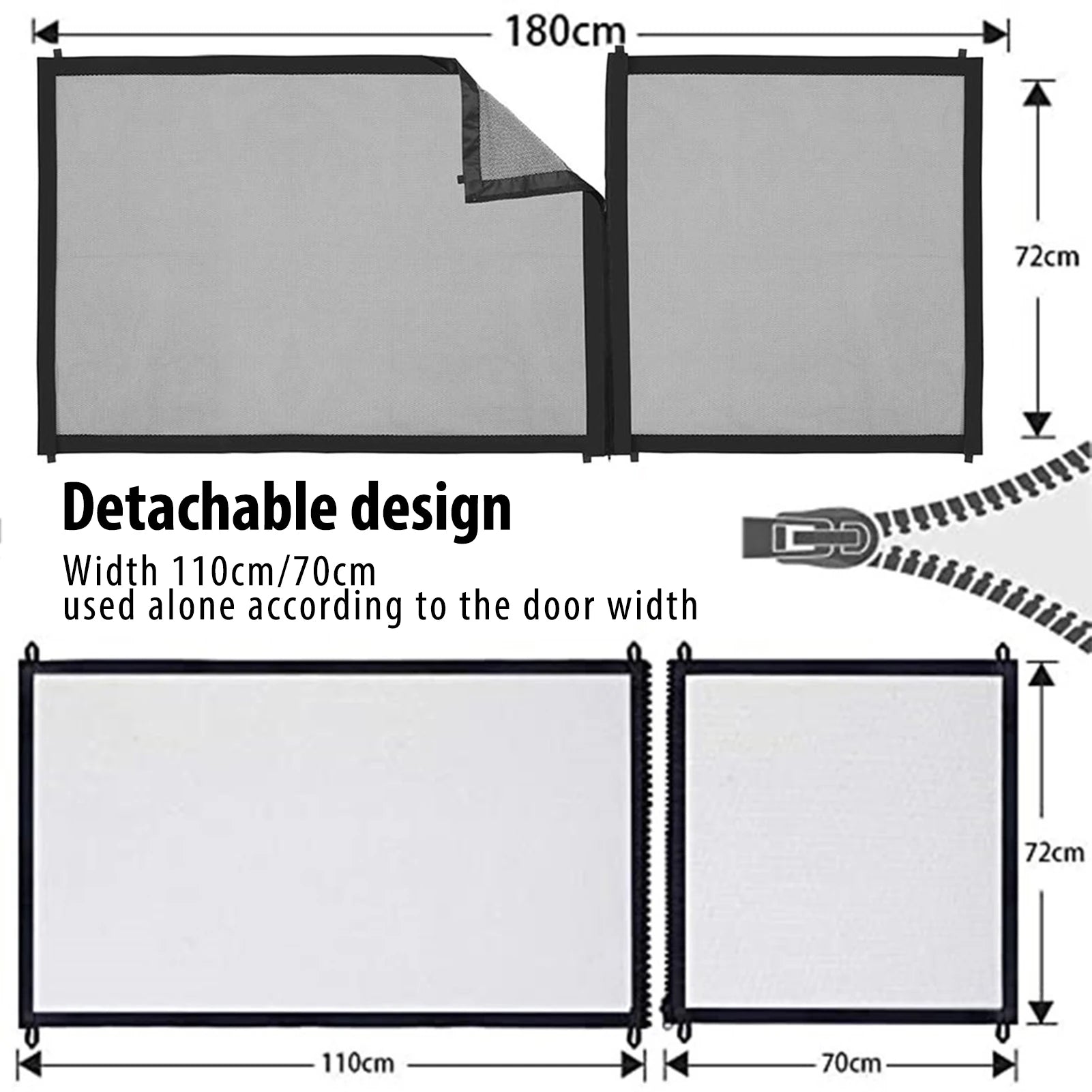 Zipper Mesh Dog Gate Safety Baby Fence Adjustable 3 Sizes Portable Folding Pet Gate For Stairs And Doors