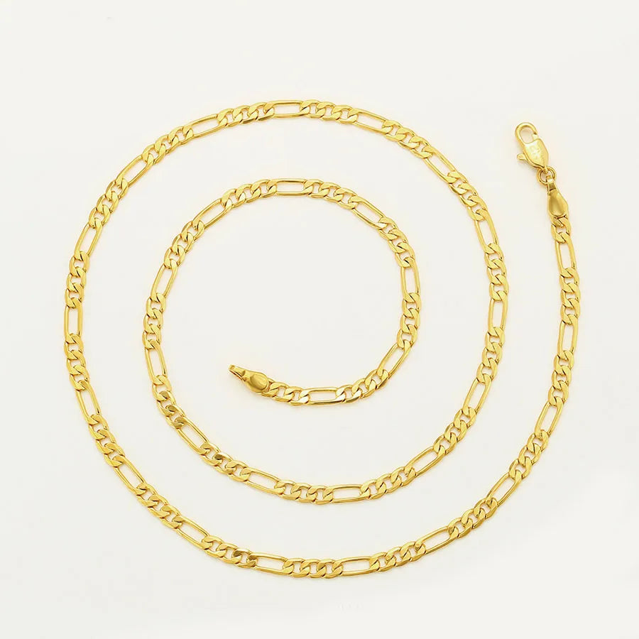 XP Jewelry --( 50 60 cm x 4 mm ) Slim Long Figaro Chain 3:1 Men 24 k Pure Gold Color Fashion European Style