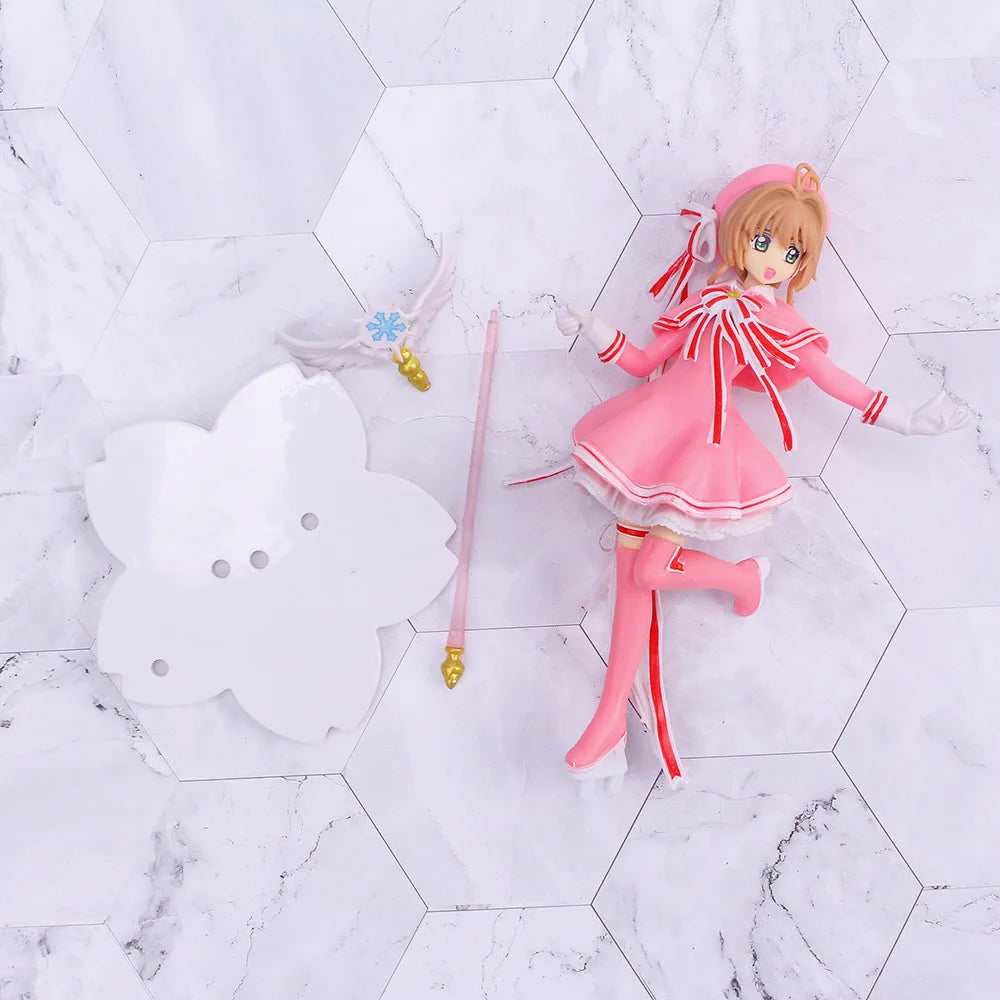 Anime Schöne Rosa Card Captor SAKURA Actionfiguren Modelle PVC Figur Modell Auto Kuchen Dekorationen Zauberstab Mädchen Spielzeug Geschenk