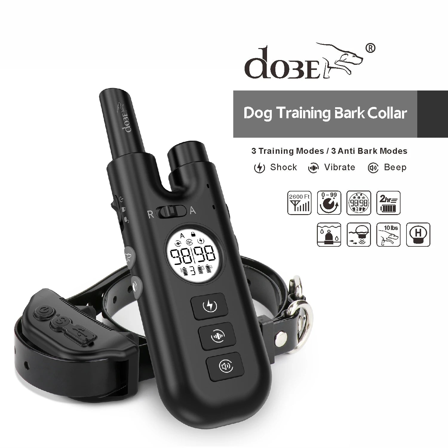 2 in 1 dog shock collar with 800m, rechargeable waterproof remote control electric dog training collar bark stop