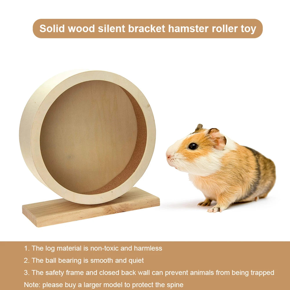 Hamster Roller Round Wheel Natural Wood Silent Toy Guinea Pig Cage Practical Wooden Mute Roller Hamster Running Disc
