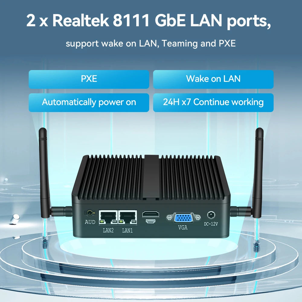 XCY Fanless Mini PC Intel Celeron J6412 N5105 2x GbE LAN 2x RS232 HDMI VGA WiFi 4G LTE Windows 10 Linux Industrial Computer