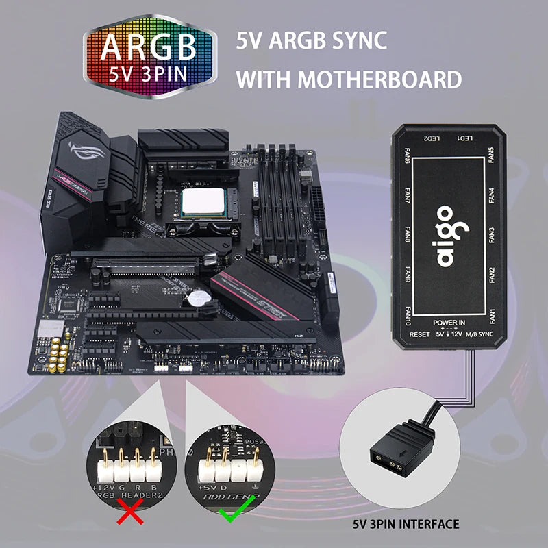 Aigo AR12 120mm PC-Computergehäuselüfter RGB-Kühlkörper Aura Sync SATA-Anschluss 12cm Kühler Argb Silent Controller Lüfterkühlung Ventilador