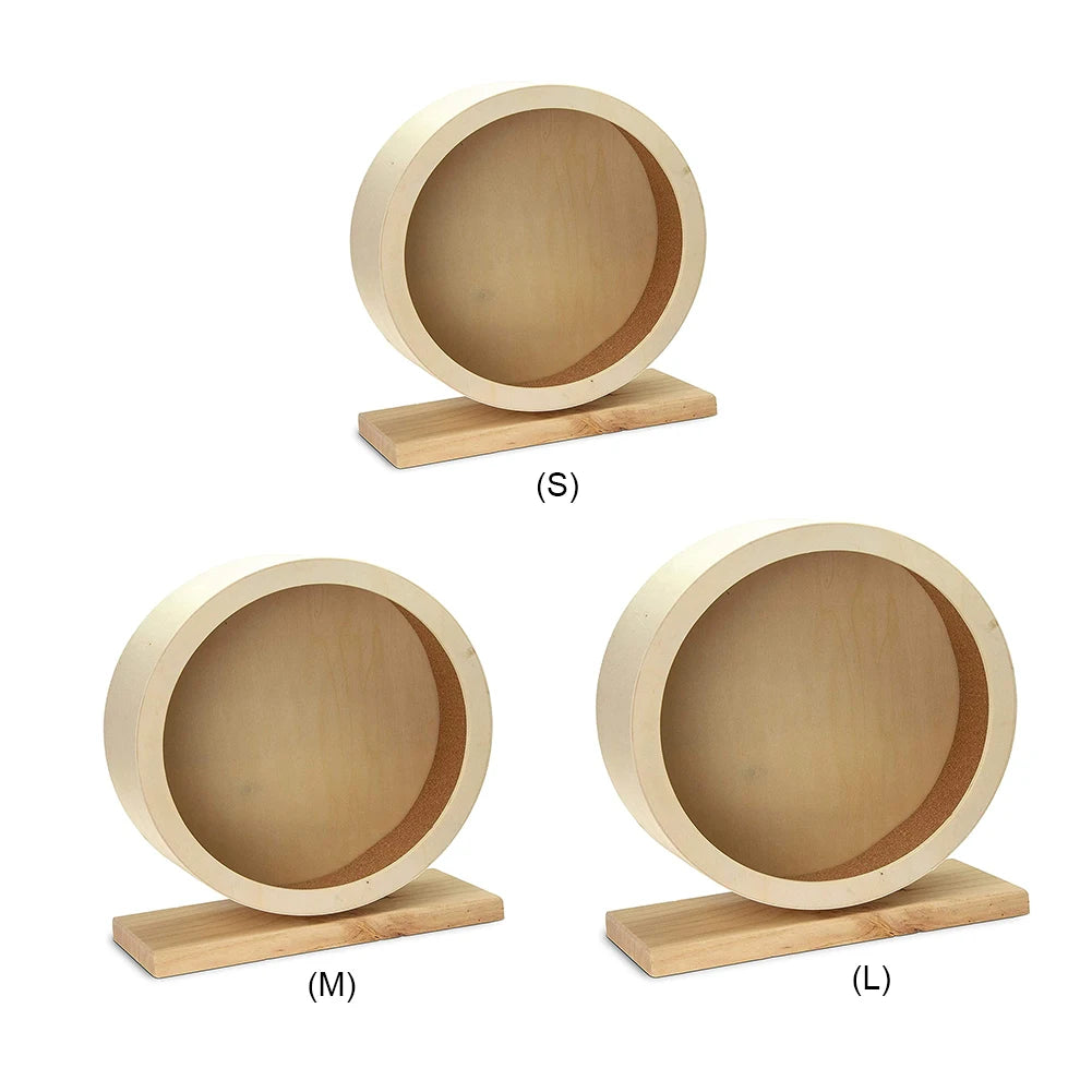 Hamster Roller Round Wheel Natural Wood Silent Toy Guinea Pig Cage Practical Wooden Mute Roller Hamster Running Disc