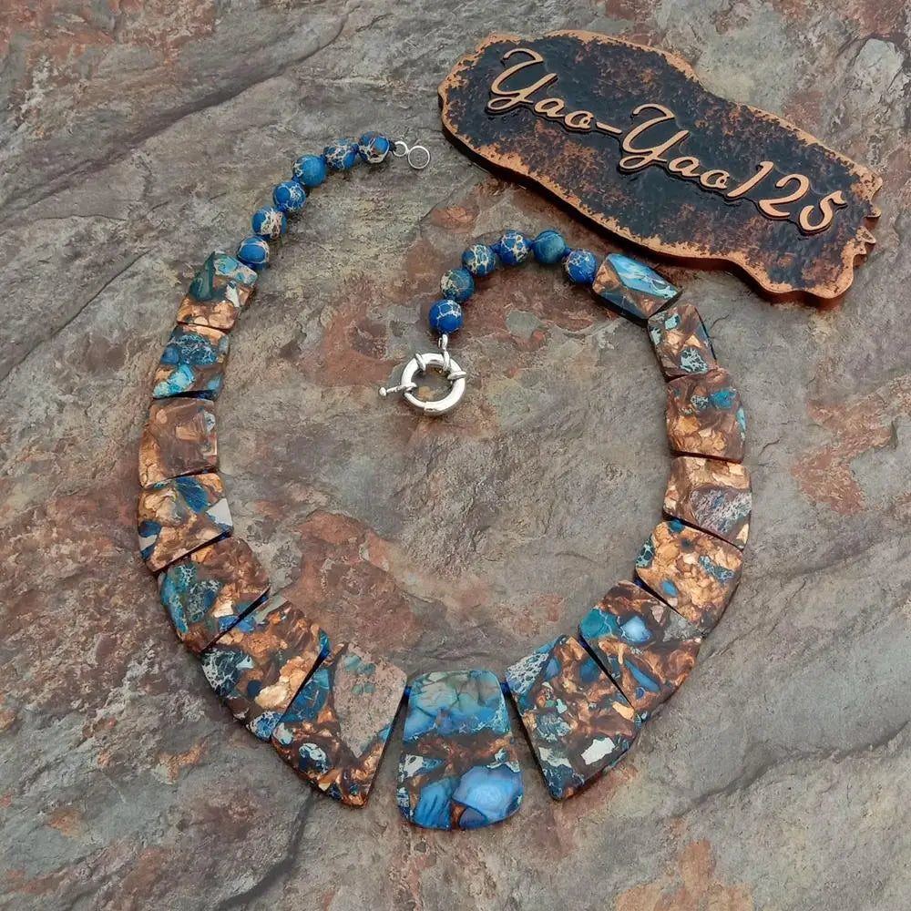 YYGEM 19''  Mixed Color Sea Sediment Imperial Jasper Graduated Necklace