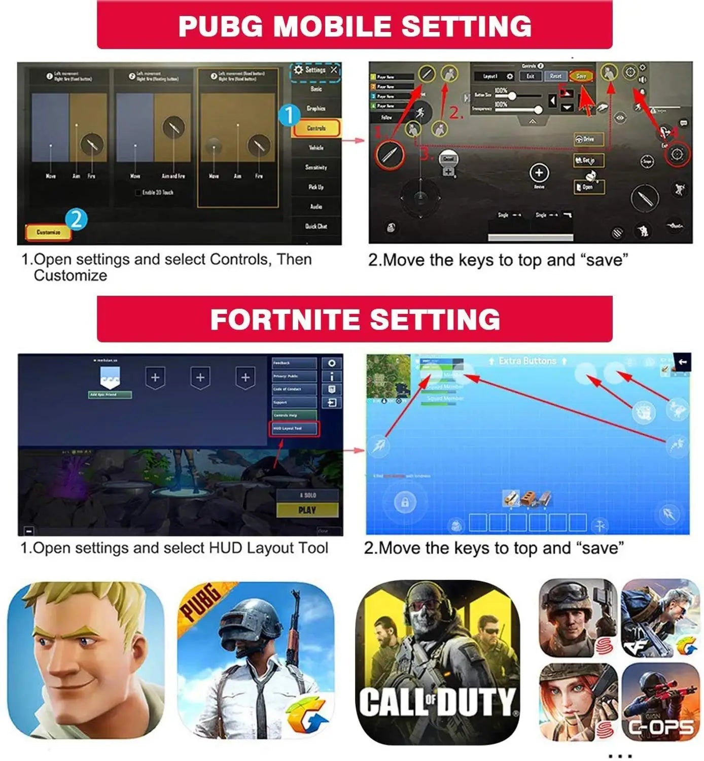 Universal PUBG Mobile Gamepad Controller Joystick with 6-Finger Keys for FPS Gaming Compatible with iOS And Android