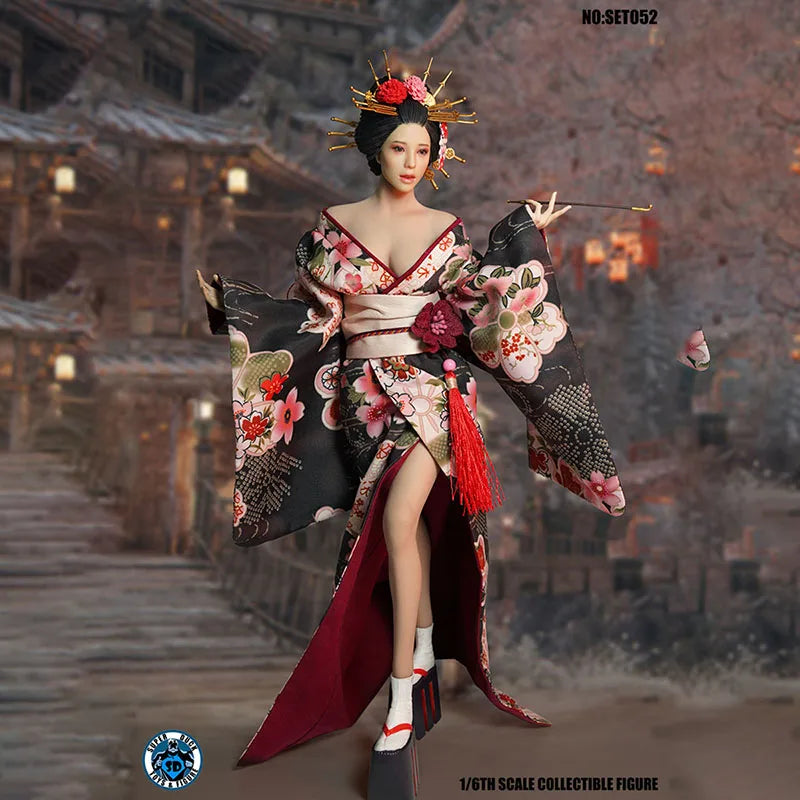 Auf Lager SET052 1/6 Japanische Geisha Oiran Japanische Sengoku Kopfskulptur Kimono Kostüm Kleidung Set Modell für 12'' Körper
