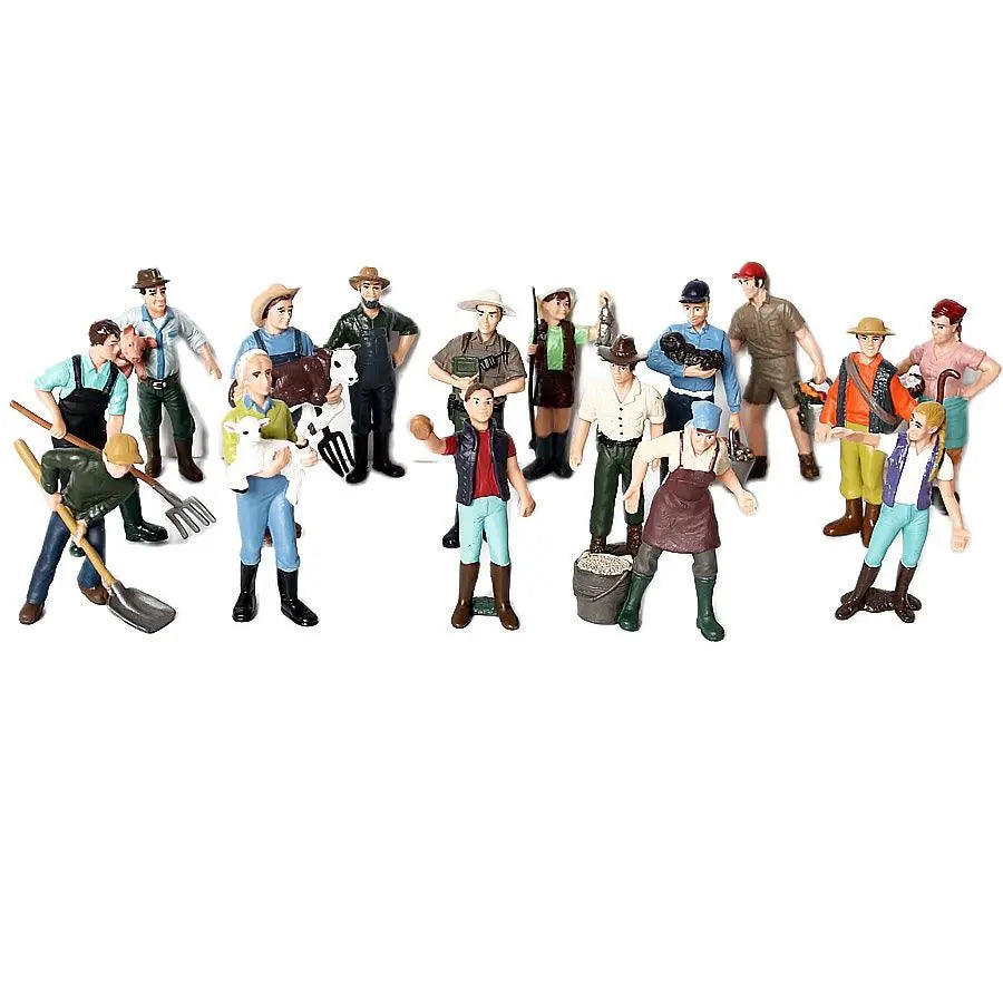 17 бр. Разнообразни симулационни фермерски хора Модели Фигурки за действие PVC кукла Фермерски персонал Фигурки Комплекти Образователни играчки за деца