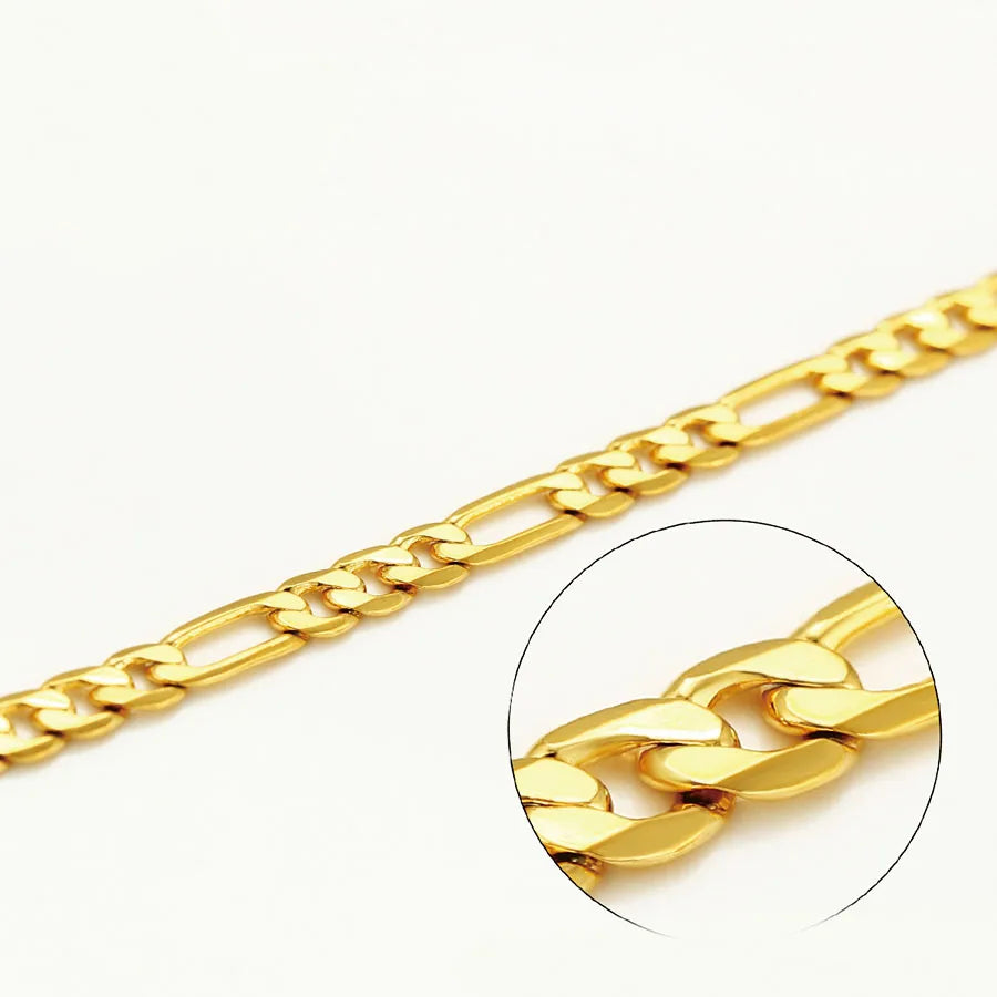 XP Jewelry --( 50 60 cm x 4 mm ) Slim Long Figaro Chain 3:1 Men 24 k Pure Gold Color Fashion European Style