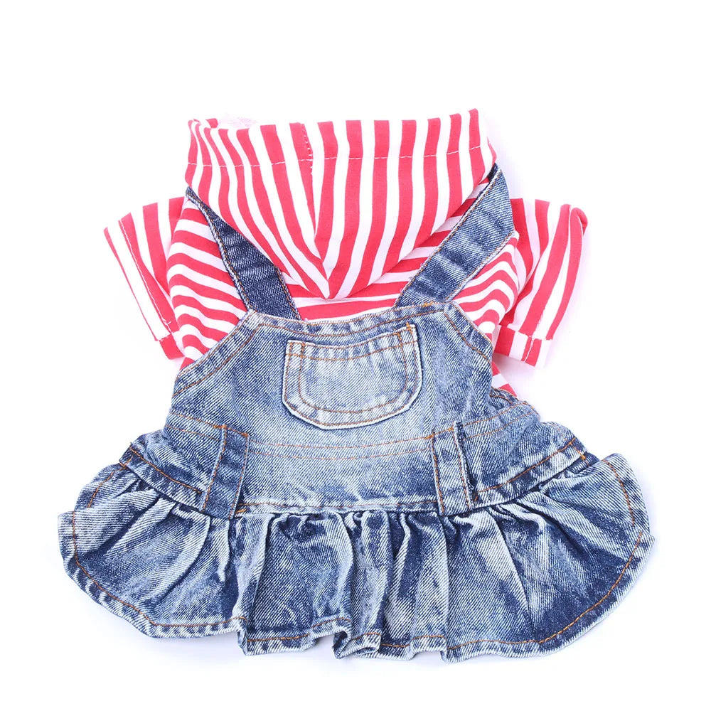 Deinim Hundemantel, gestreift und mit Taschen-Design, für Haustiere, Welpen, Frühling/Herbst, Kleidung