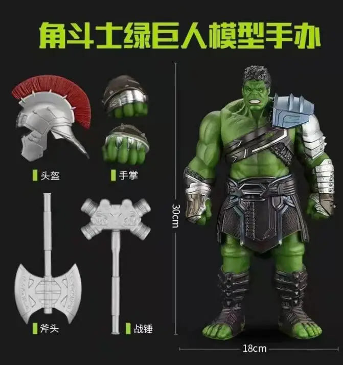 30cm Big Size  Marvel Thor 3 Ragnarok Hands Moveable with Hammer Battle Axe Gladiator Hulk Action Figure Model Toy