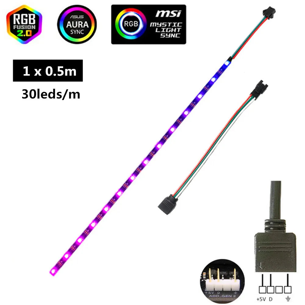 Addressable ARGB 5V LED Strip 3Pin Computer PC Case Tape Light WS2812B SMD 5050 Flexible Changeable Color Gamer Desktop Lamp