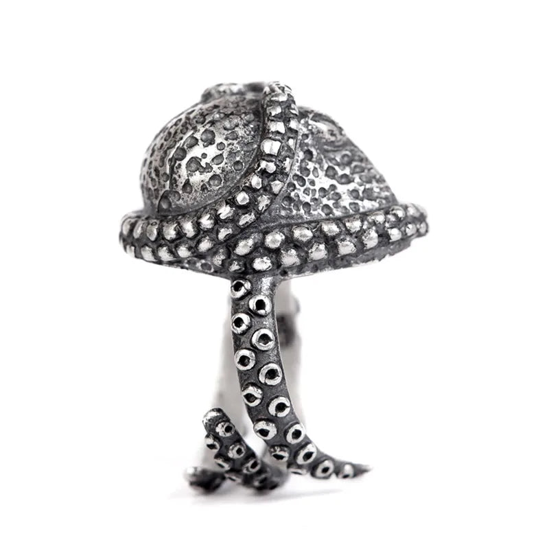MKENDN Gothic-Ring mit Meerestieren, 100 % 925er Sterlingsilber, Oktopus-Bikerring für Männer und Frauen, Street-Hip-Hop-Punk, dunkler Schmuck