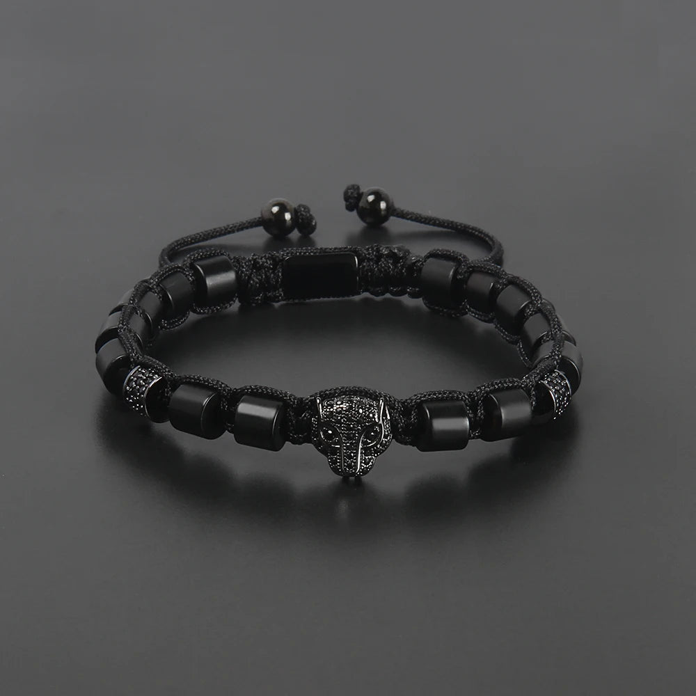 Ailatu 10 teile/los Hohe Qualität Luxus Männer Schmuck Balck CZ Leopard Macrame Armband Freies Logo Service Drop Verschiffen