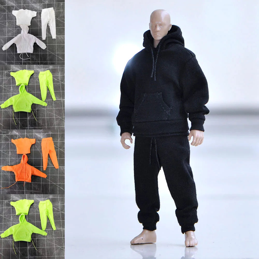 Herrenkleidung im Maßstab 1/12, lässige Sport-Kapuzenpullover-Hose, kurzärmliges T-Shirt, Zubehörmodell für 6-Zoll-Actionfigurenkörper