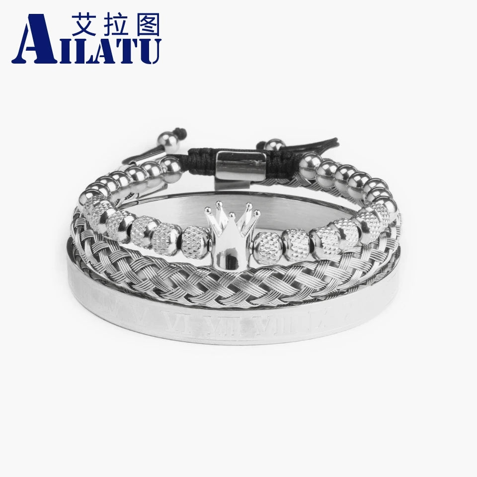 Ailatu 5 Sets Edelstahl Römische Zahl Armreifen Männer Geflochtene Energie Krone Armband Freundschaft Schmuck Kostenloser Logo Service