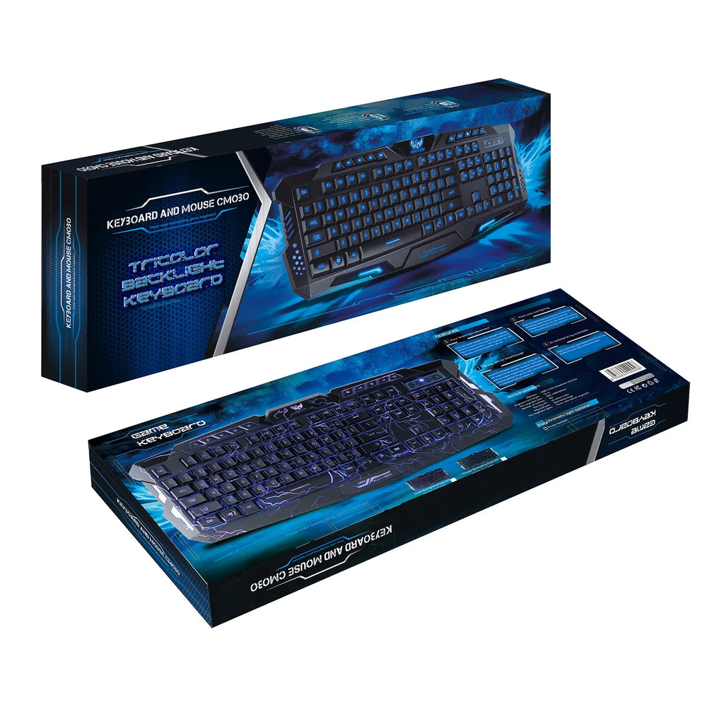 Tricolor Backlight Wired Game Keyboard Set Colorful Light-emitting Game Keyboard Russian Keyboard