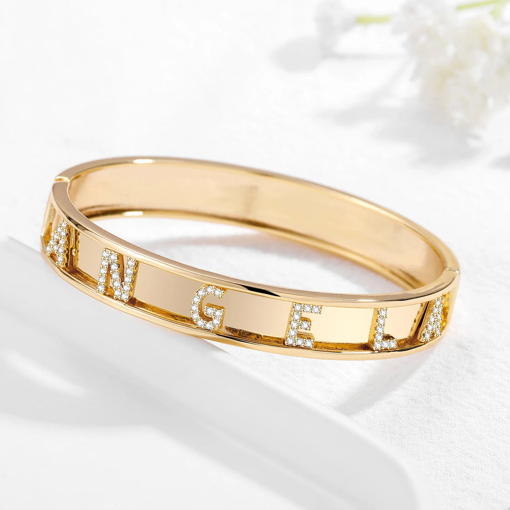 Custom Zircon Name Bracelet Personalized Bangle Bracelets For Women Jewelry Luxury Words Letters Cuff  Bangles Gift Women Girl