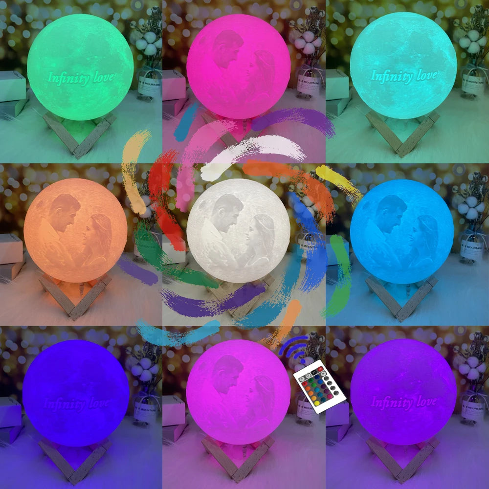3D Printing Moon Lamp Personalized Photo Text Customized  USB Night Light Birthday Mother Day Valentine's Holiday Lunar Gift