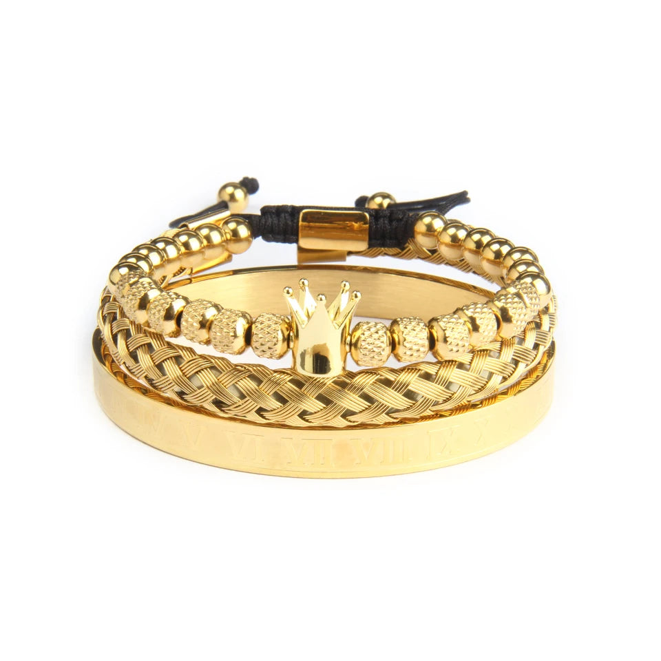 Ailatu 5 Sets Edelstahl Römische Zahl Armreifen Männer Geflochtene Energie Krone Armband Freundschaft Schmuck Kostenloser Logo Service