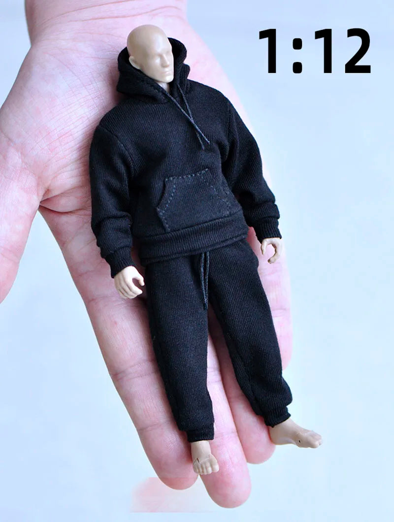 Herrenkleidung im Maßstab 1/12, lässige Sport-Kapuzenpullover-Hose, kurzärmliges T-Shirt, Zubehörmodell für 6-Zoll-Actionfigurenkörper