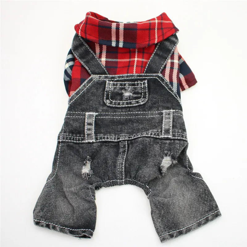 Hund Katze Denim Plaid Jumpsuit Hoodie Haustier Welpen Jean Jacke Frühling/Herbst Kleidung Bekleidung 4 Farben