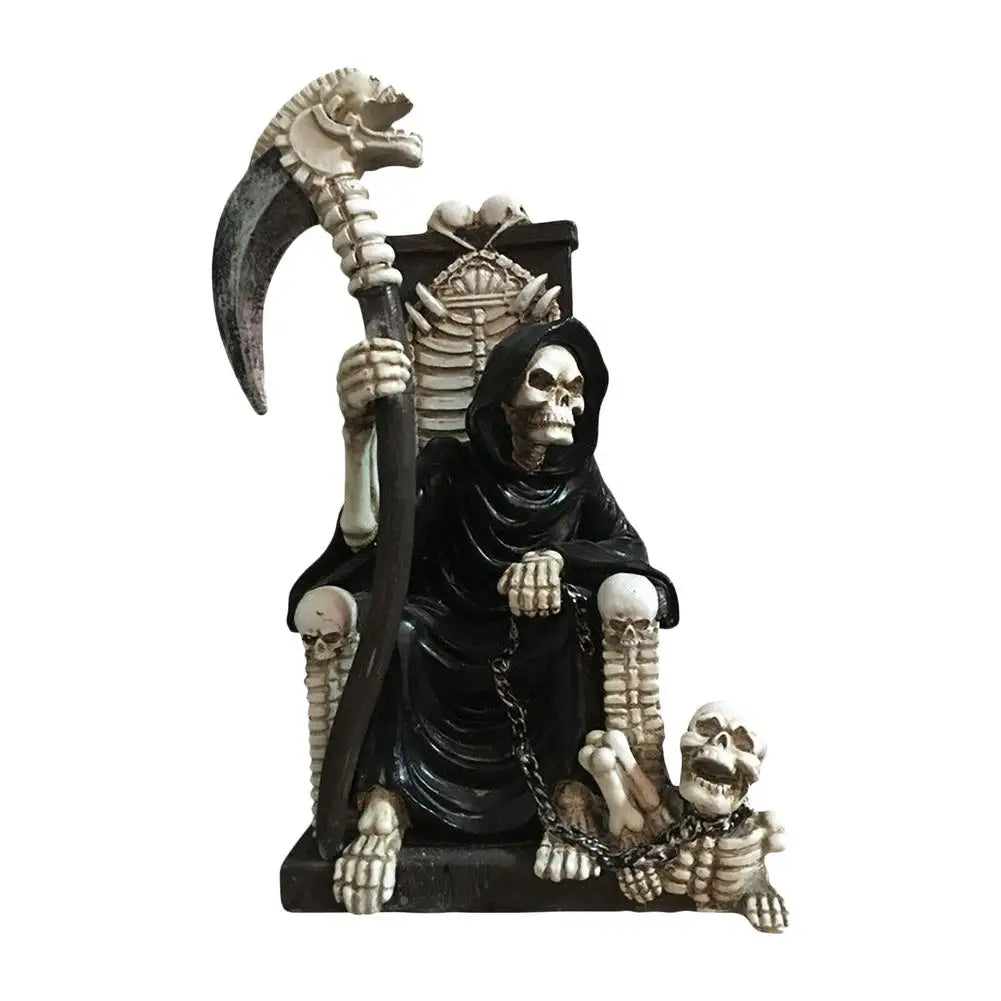 Evil Skull Grim Reaper On Bone Throne Statue Sculpture Figure Skeleton Stacked Skulls For Halloween Decoration Skull Collection