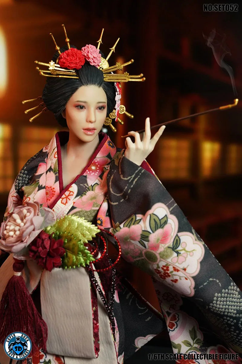 Auf Lager SET052 1/6 Japanische Geisha Oiran Japanische Sengoku Kopfskulptur Kimono Kostüm Kleidung Set Modell für 12'' Körper
