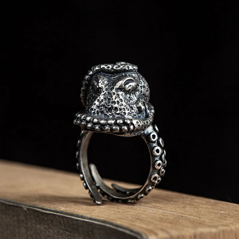 MKENDN Gothic-Ring mit Meerestieren, 100 % 925er Sterlingsilber, Oktopus-Bikerring für Männer und Frauen, Street-Hip-Hop-Punk, dunkler Schmuck