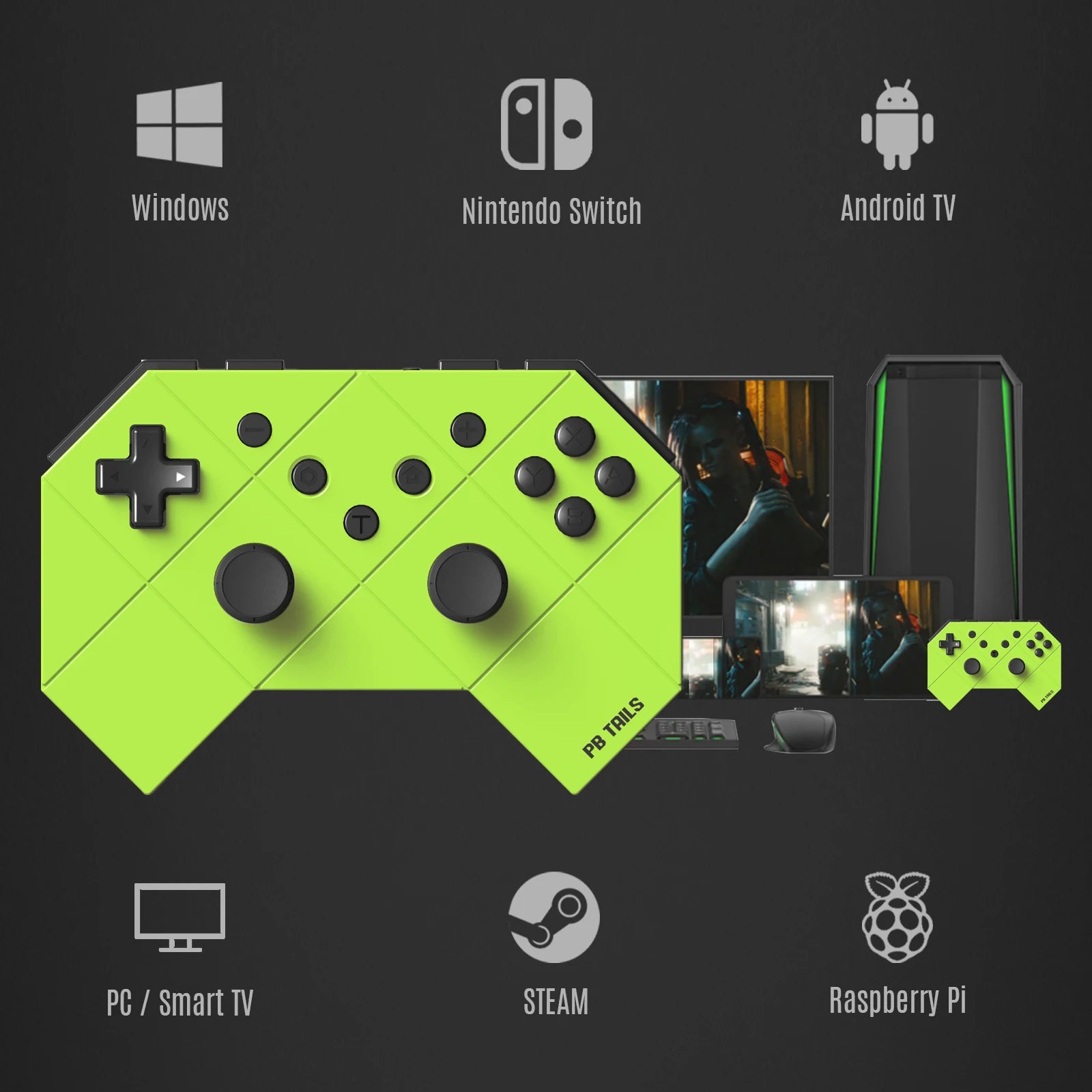 PB Tails Bluetooth wireless gamepad burst somatosensory switch computer PC double vibration can wake up oled